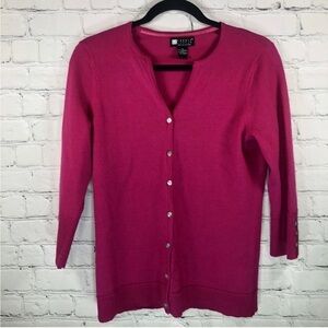 Carole Little Cardigan Sweater Womens Small Pink Button 100% Merino Wool